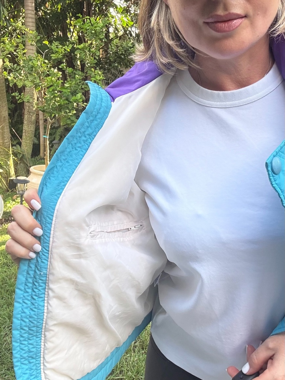 Vintage 90s Colorblock Ski Jacket Turquoise Purple Women’s Fits M - Picture 6 of 9